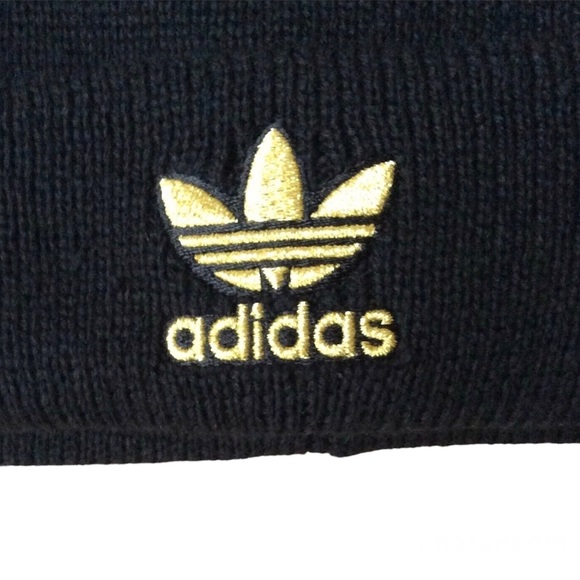Adidas Originals Trefoil Beanie Knit Hat Black Gold - Picture 5 of 9